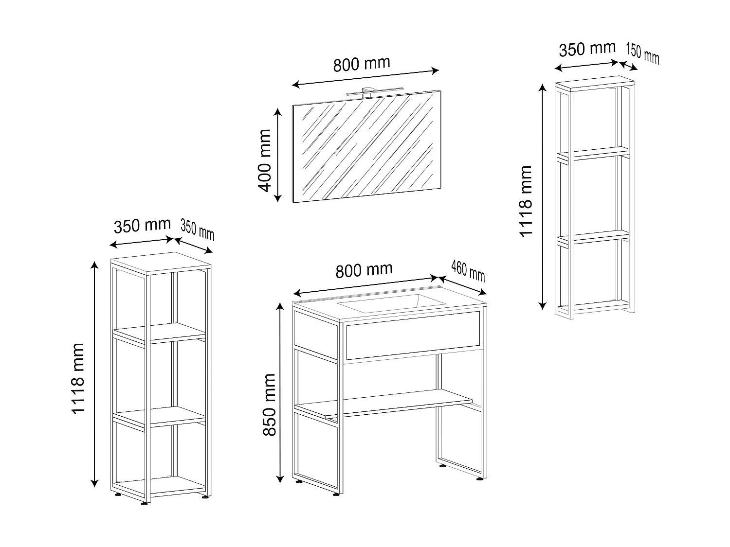 VCM 5pcs Lavatório Mobiliário de banheiro Set Sink Bitila 80 V1 (Branco / Carvalho Mel)