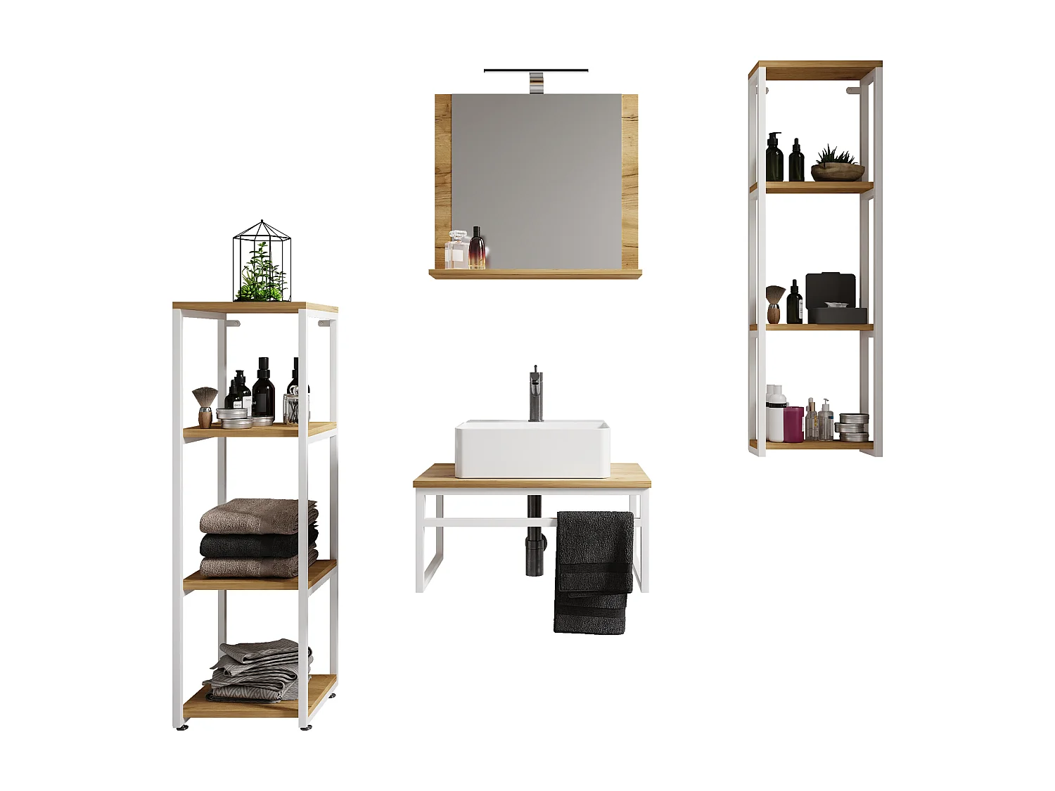 Bathroom furniture washbasin Bitila White / Honey oak 0