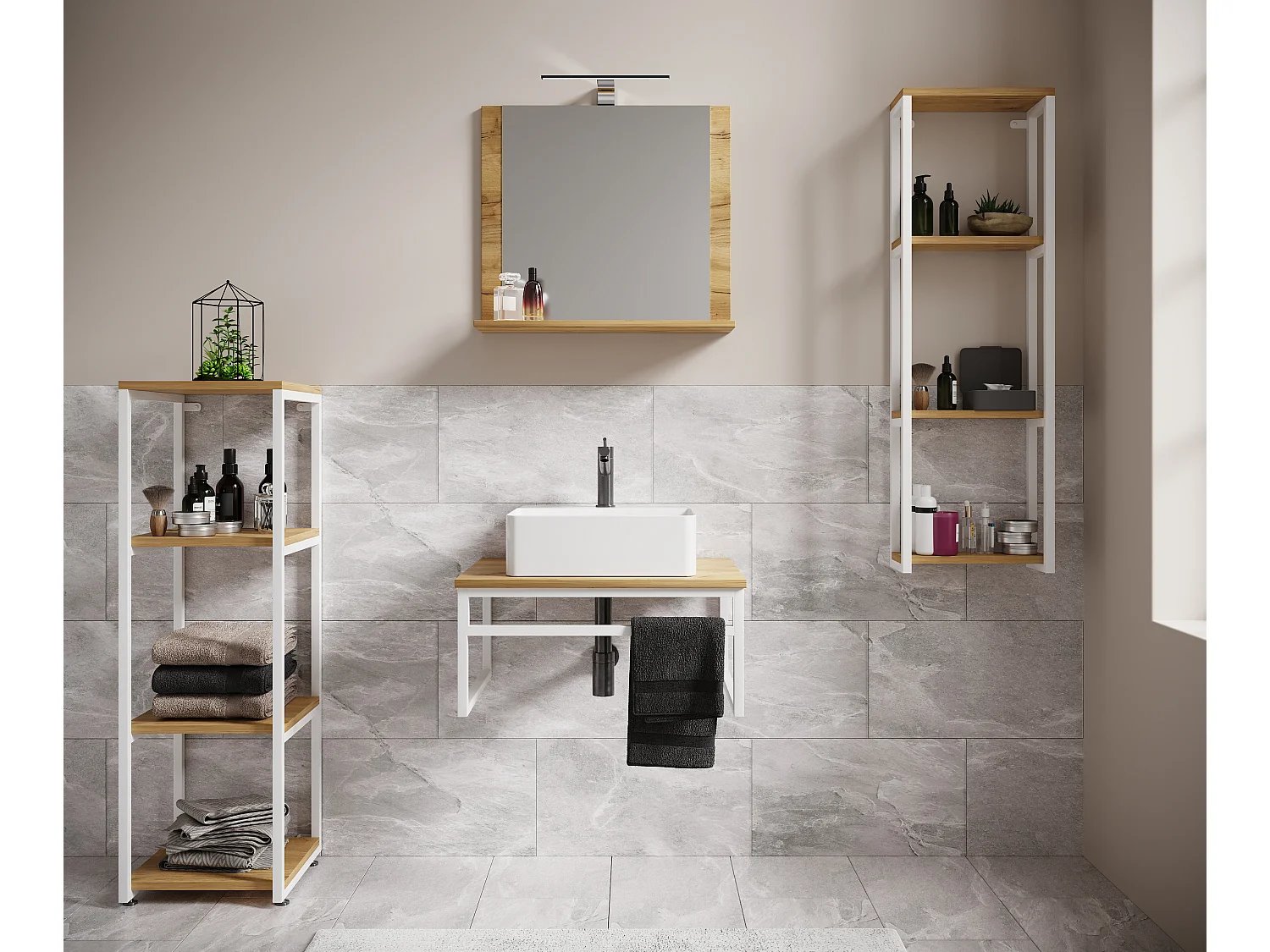 Bathroom furniture washbasin Bitila White / Honey oak 0