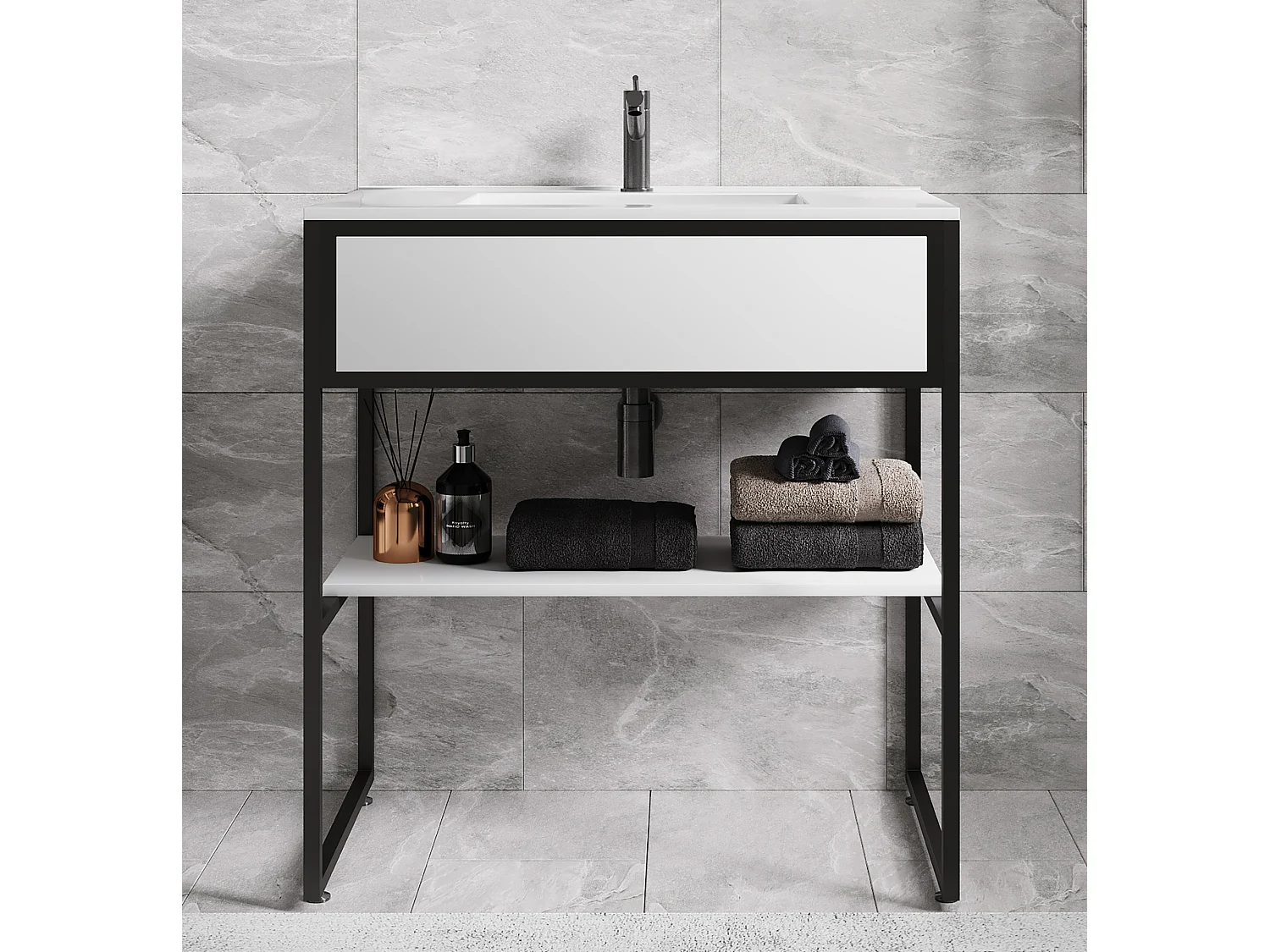 Bathroom furniture washbasin Bitila Black / White 0