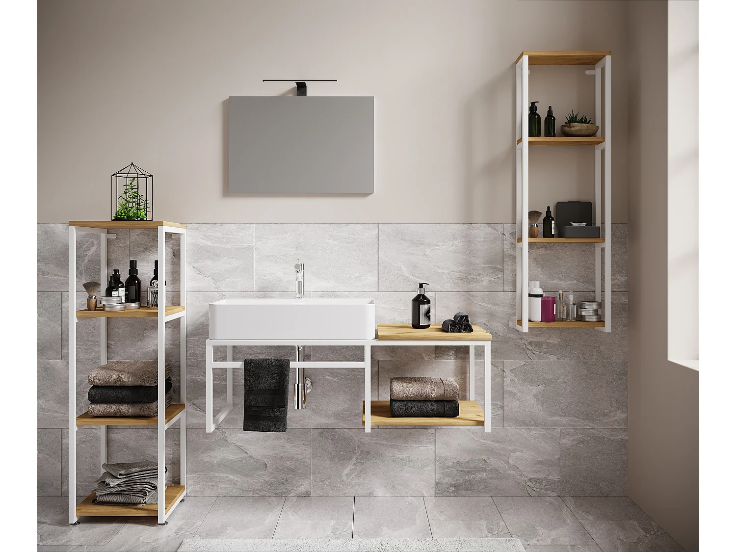 Bathroom furniture washbasin Bitila White / Honey oak 0