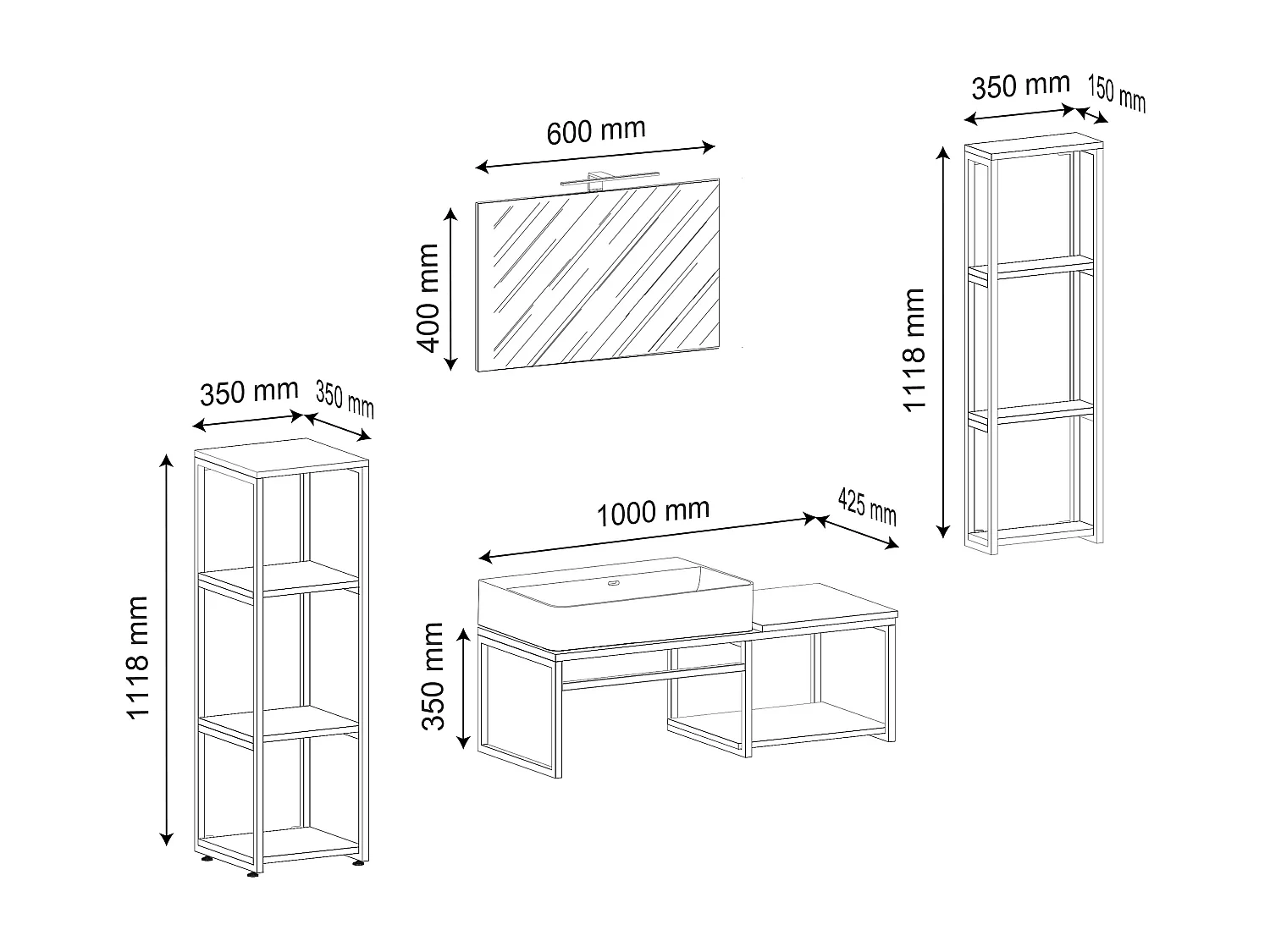Lavabo 5 pezzi arredo bagno Bitila 100 V1