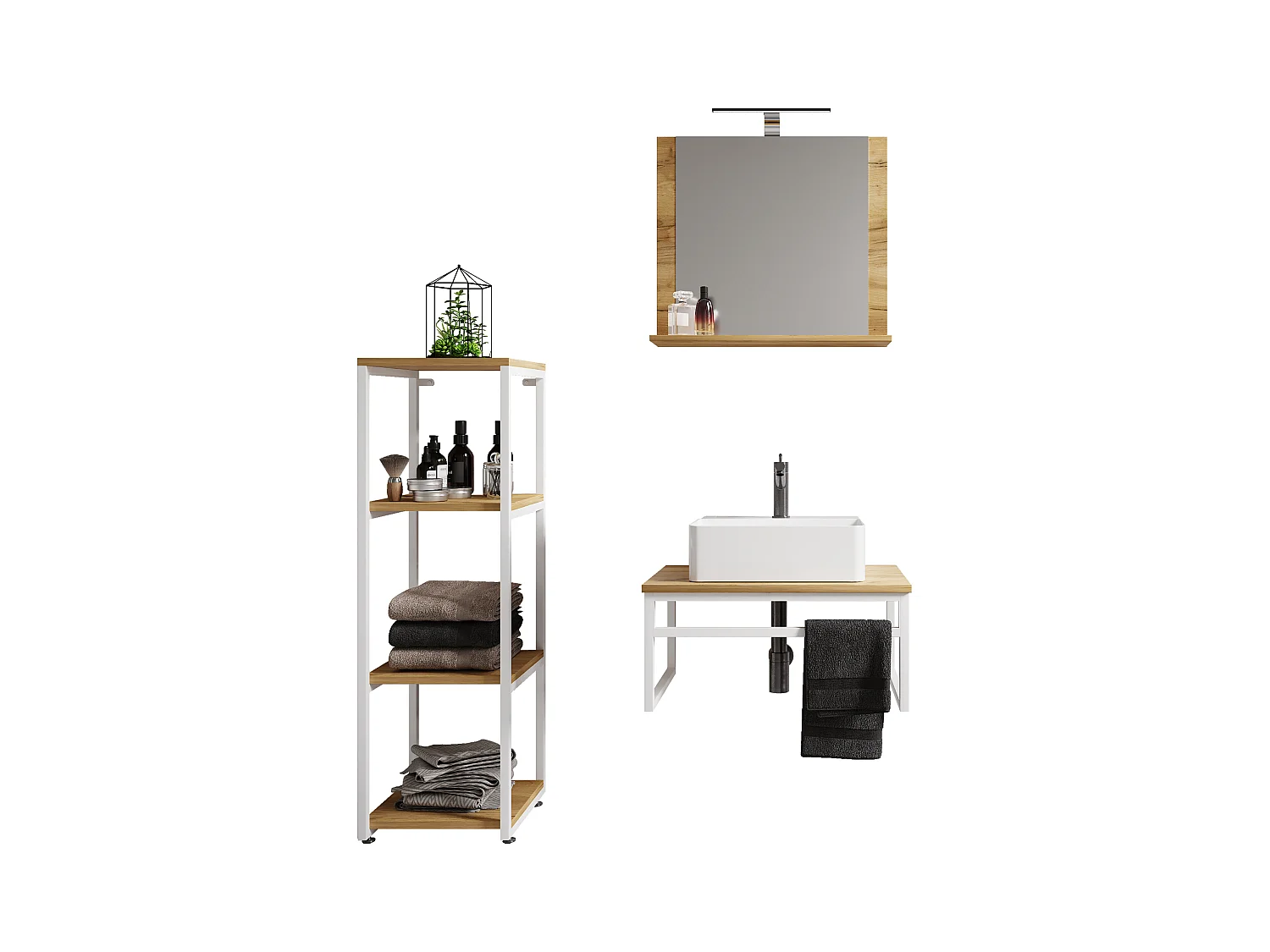 Bathroom furniture washbasin Bitila White / Honey oak 0