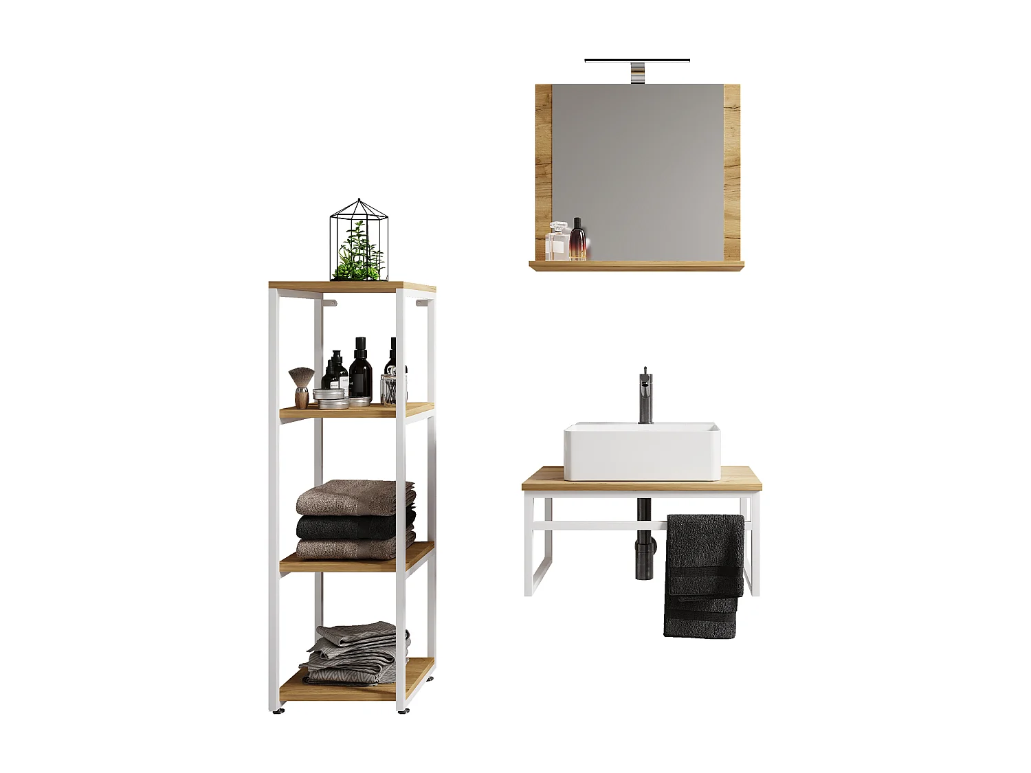 Bathroom furniture washbasin Bitila White / Honey oak 0