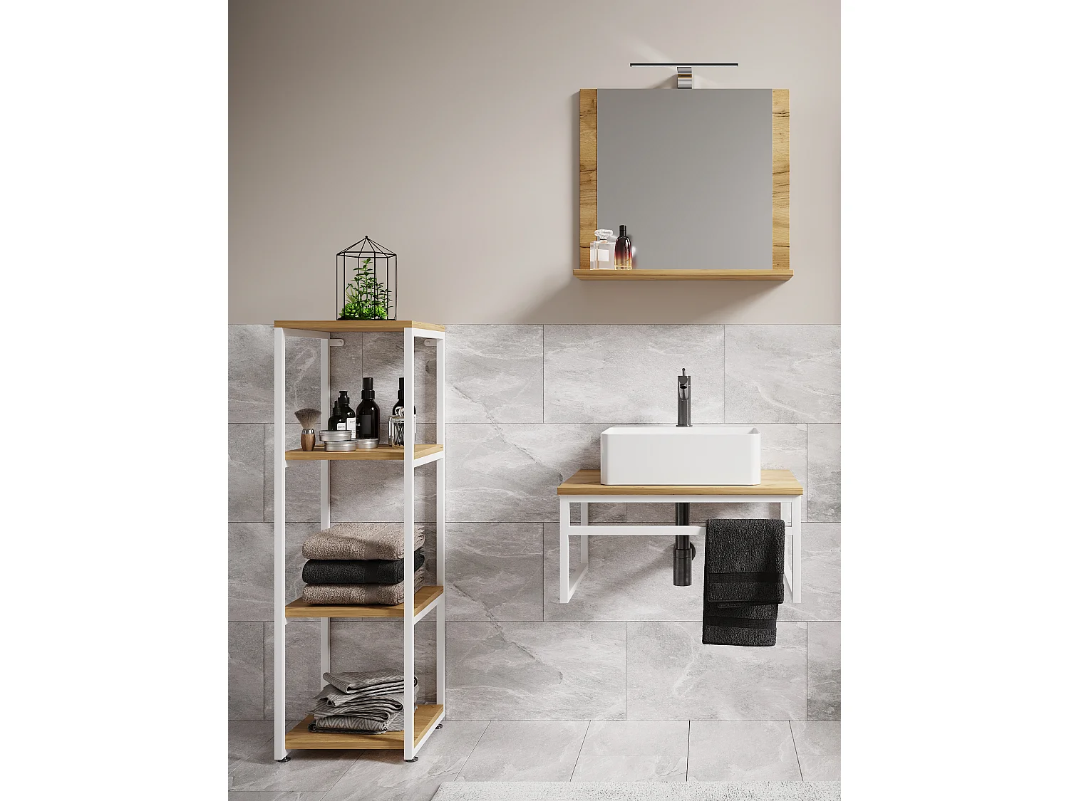 Bathroom furniture washbasin Bitila White / Honey oak 0
