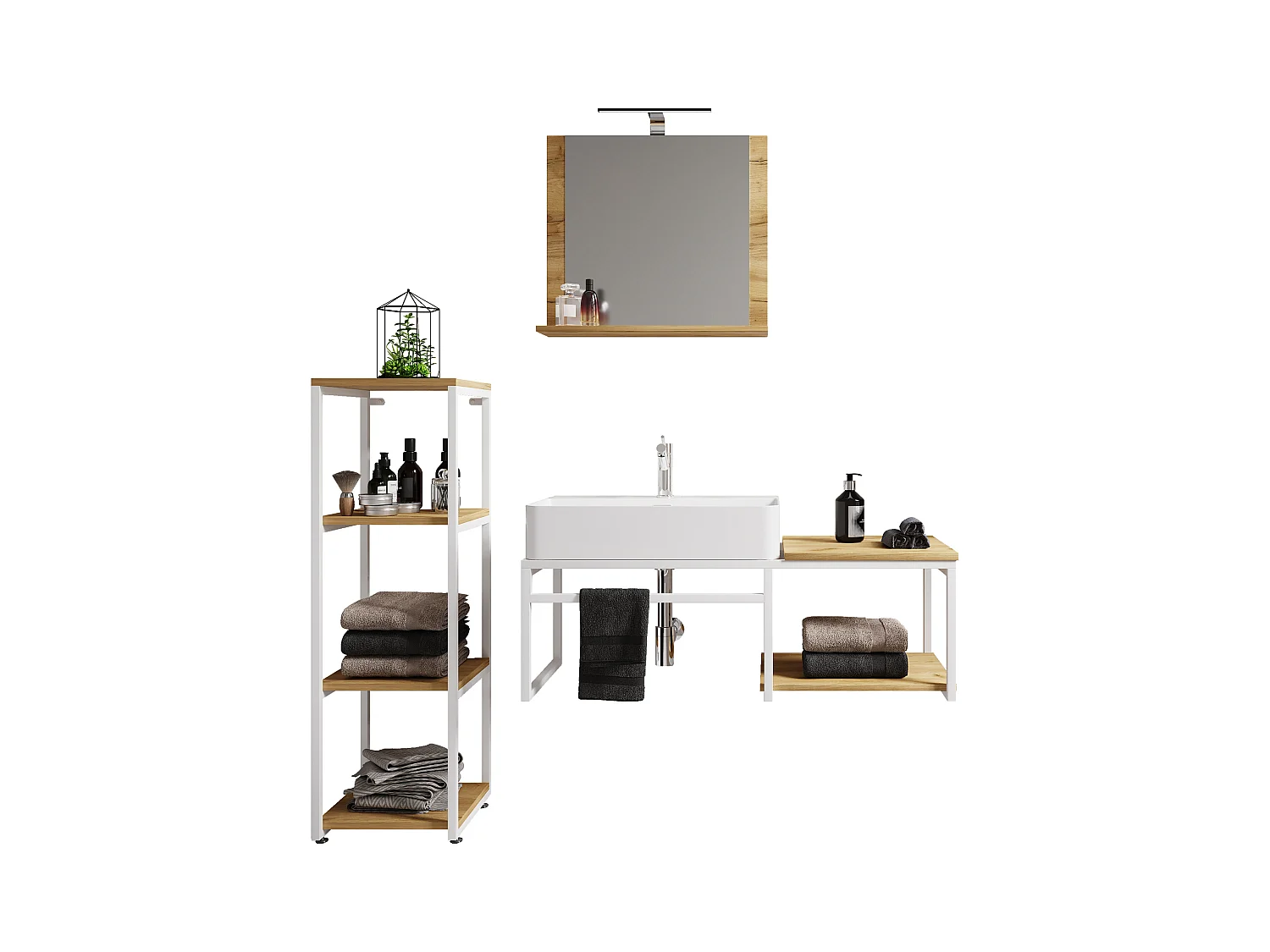 Bathroom furniture washbasin Bitila White / Honey oak 0
