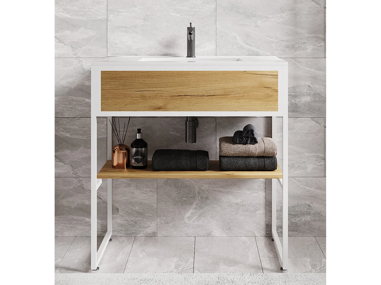 Bathroom furniture washbasin Bitila White / Honey oak 0