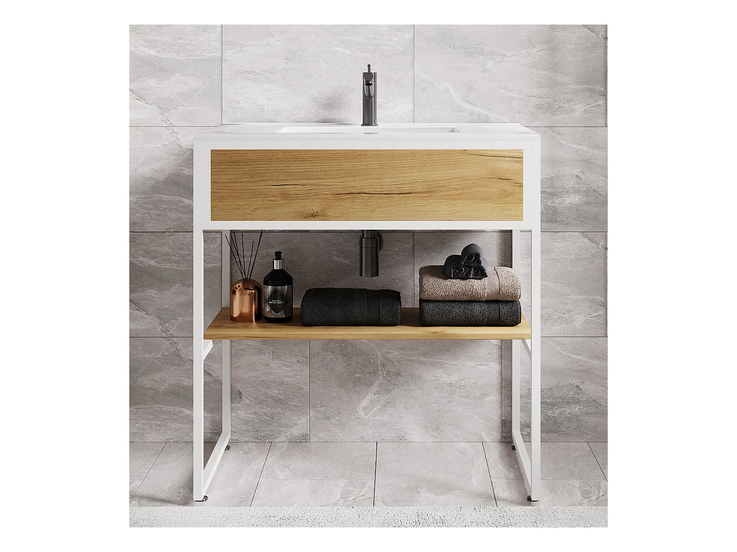 Bathroom furniture washbasin Bitila White / Honey oak 0