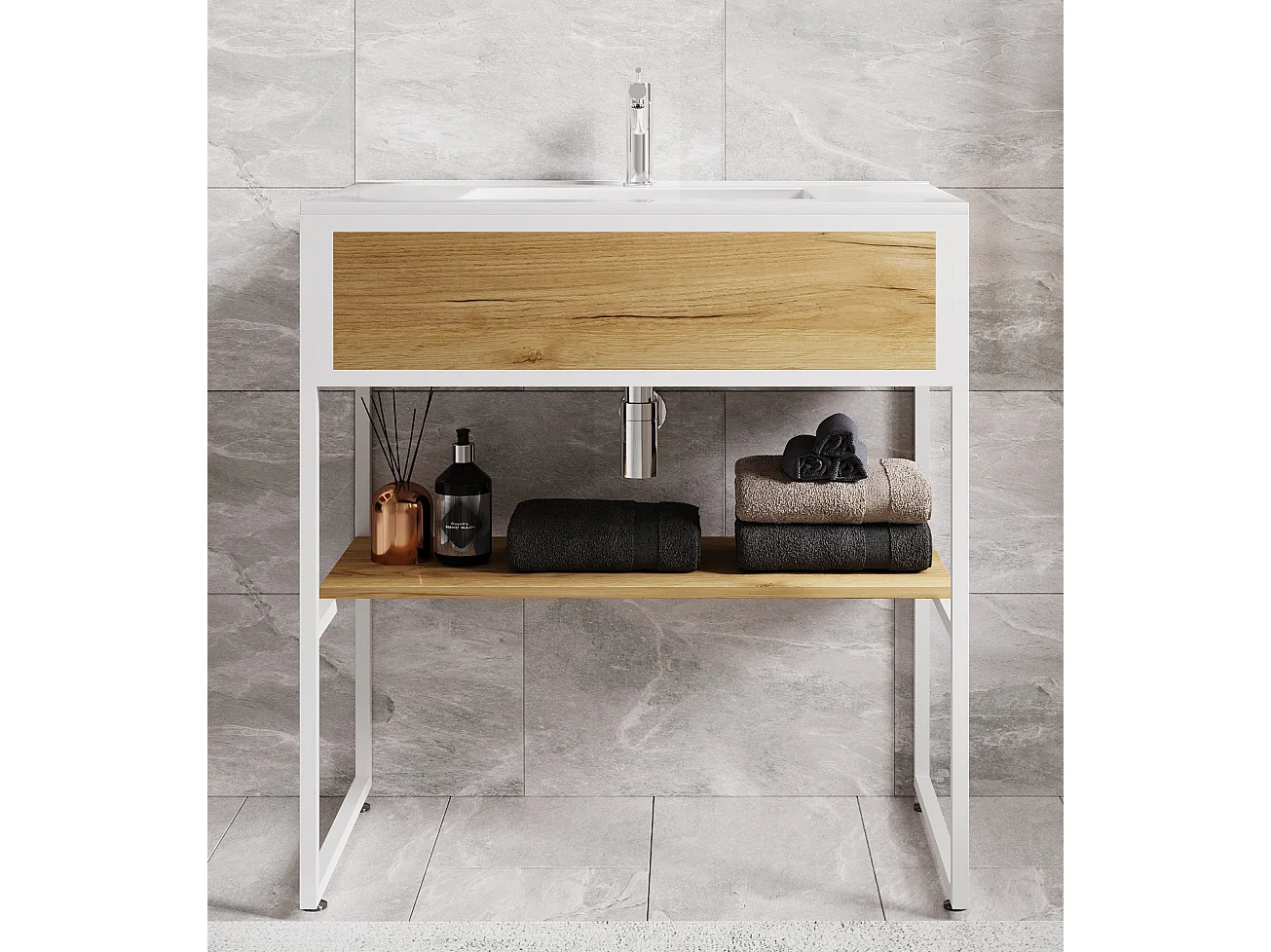 Bathroom furniture washbasin Bitila White / Honey oak 0