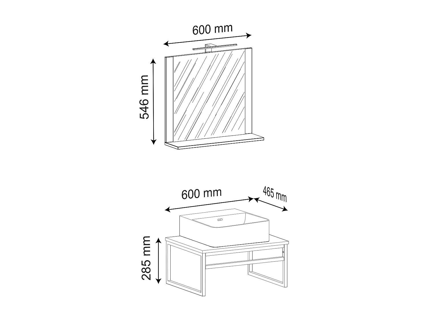 VCM 3 pcs Lavatório Mobiliário Do Banheiro Set Sink Wood Metal Industrial Style Bitila 60 V2 (Carvalho Branco / Mel)