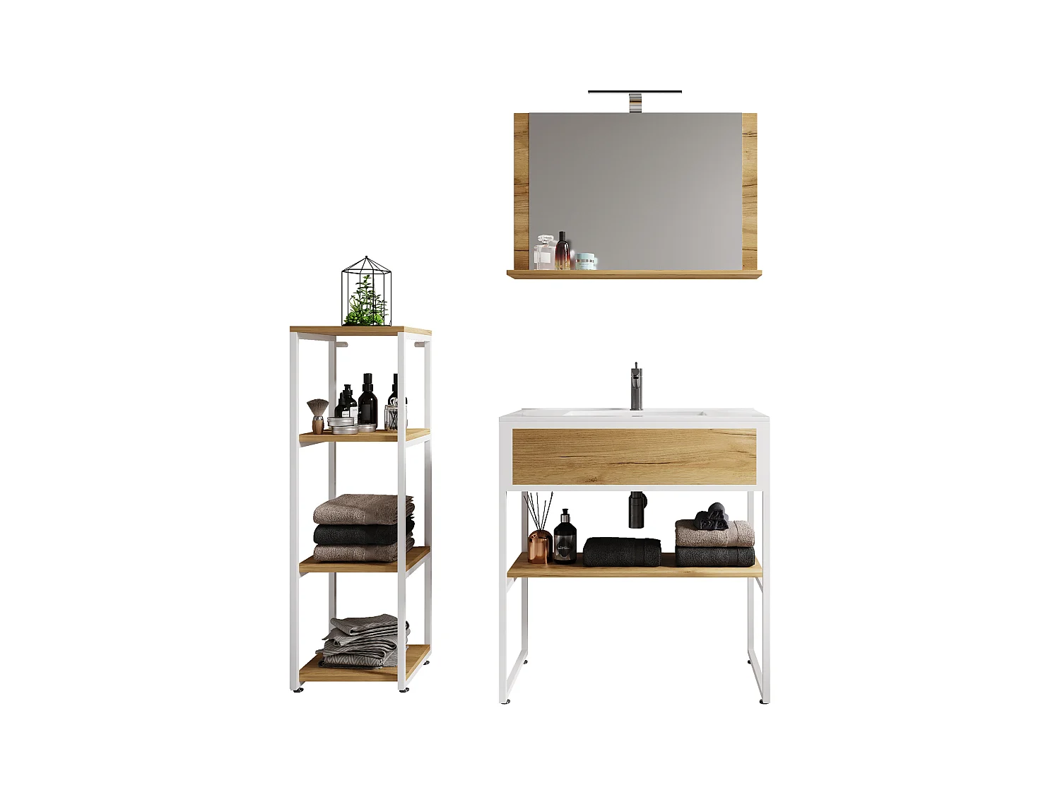 Bathroom furniture washbasin Bitila White / Honey oak 0