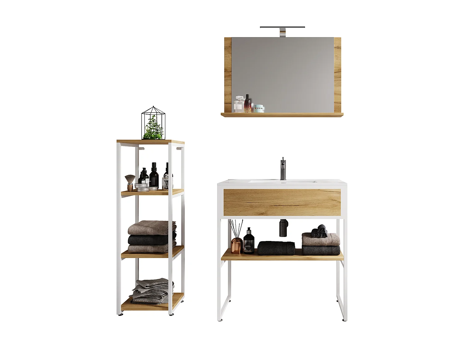 Bathroom furniture washbasin Bitila White / Honey oak 0