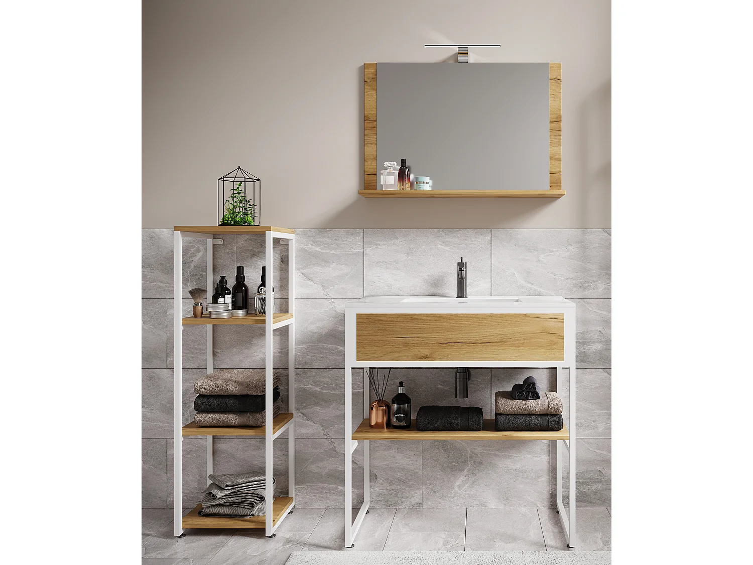 Bathroom furniture washbasin Bitila White / Honey oak 0