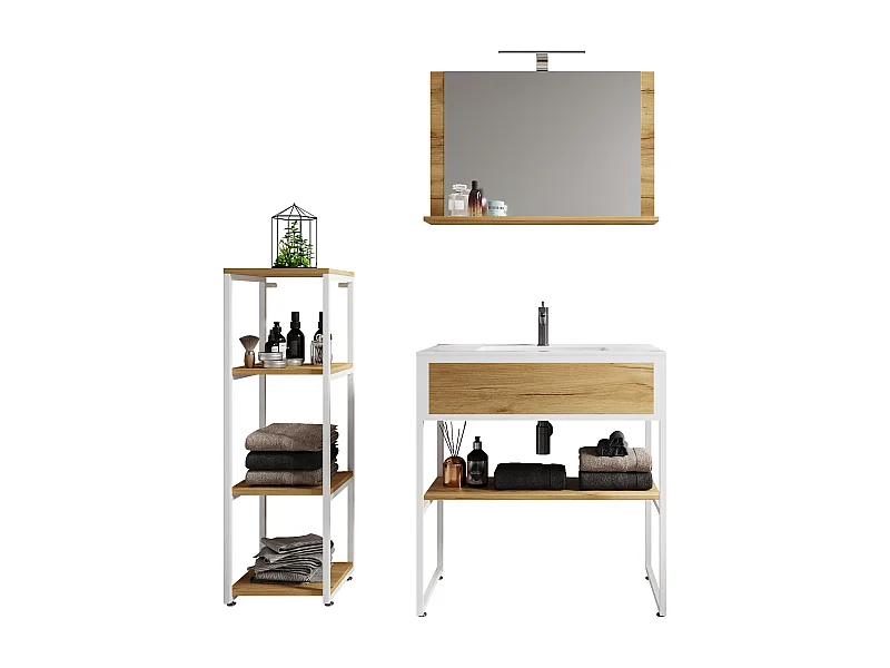 Bathroom furniture washbasin Bitila White / Honey oak 0