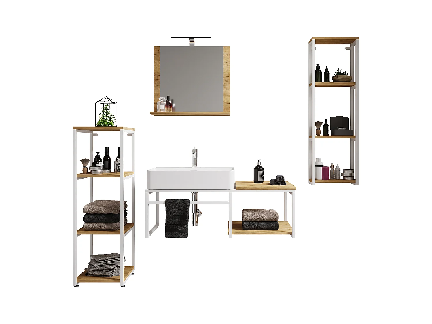 Bathroom furniture washbasin Bitila White / Honey oak 0