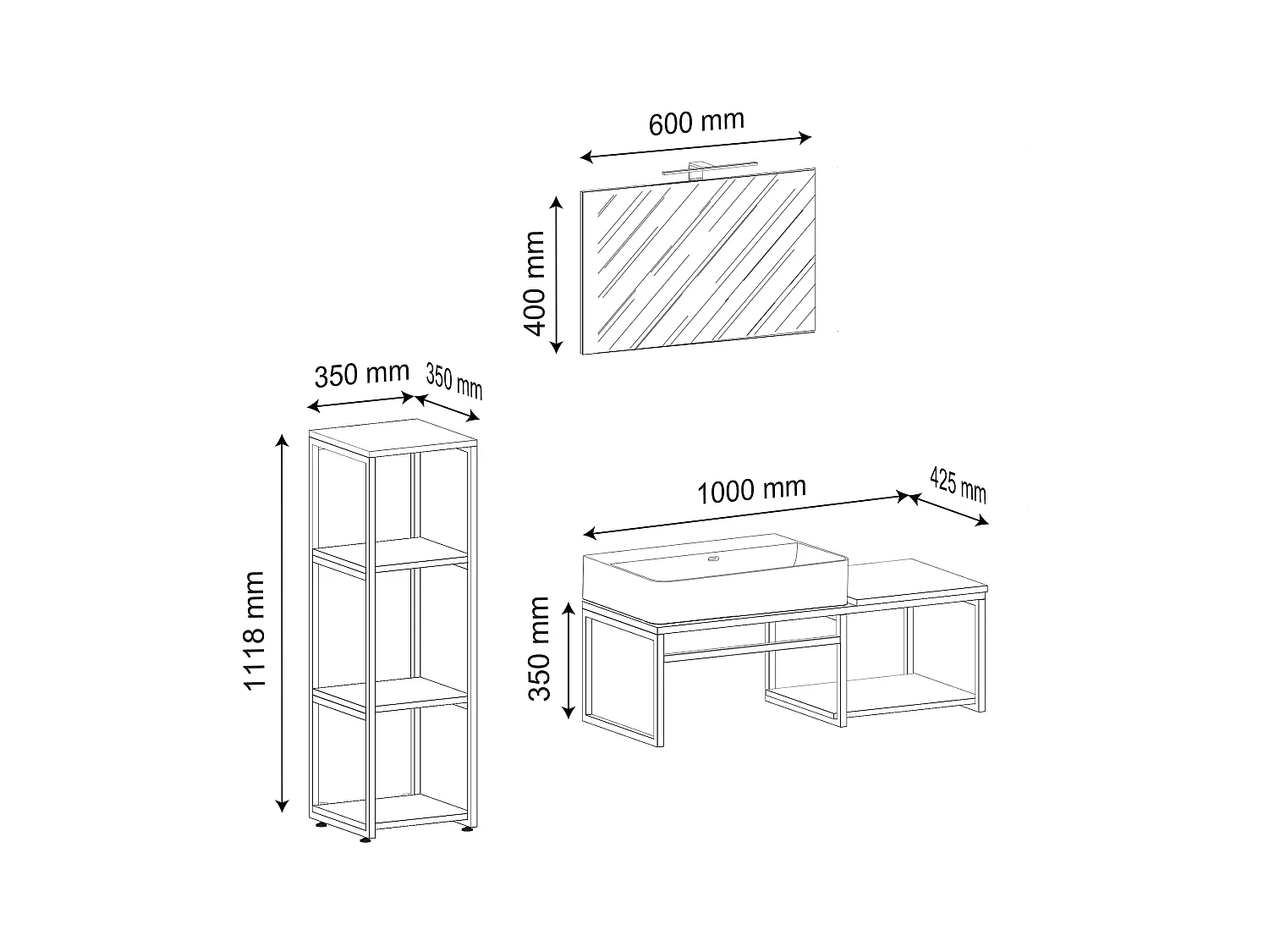 Lavabo 4 pezzi arredo bagno Bitila 100 V1