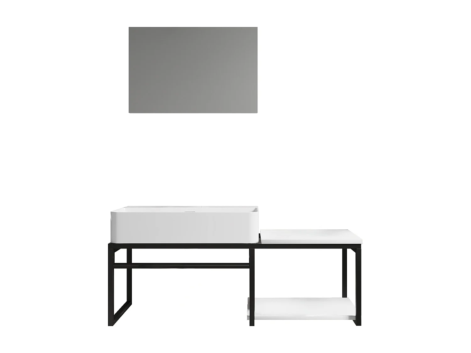 VCM 3 pcs Lavatório Mobiliário Do Banheiro Set Pia Madeira Metal Industrial Estilo Bitila 100 V1 (Preto / Branco)