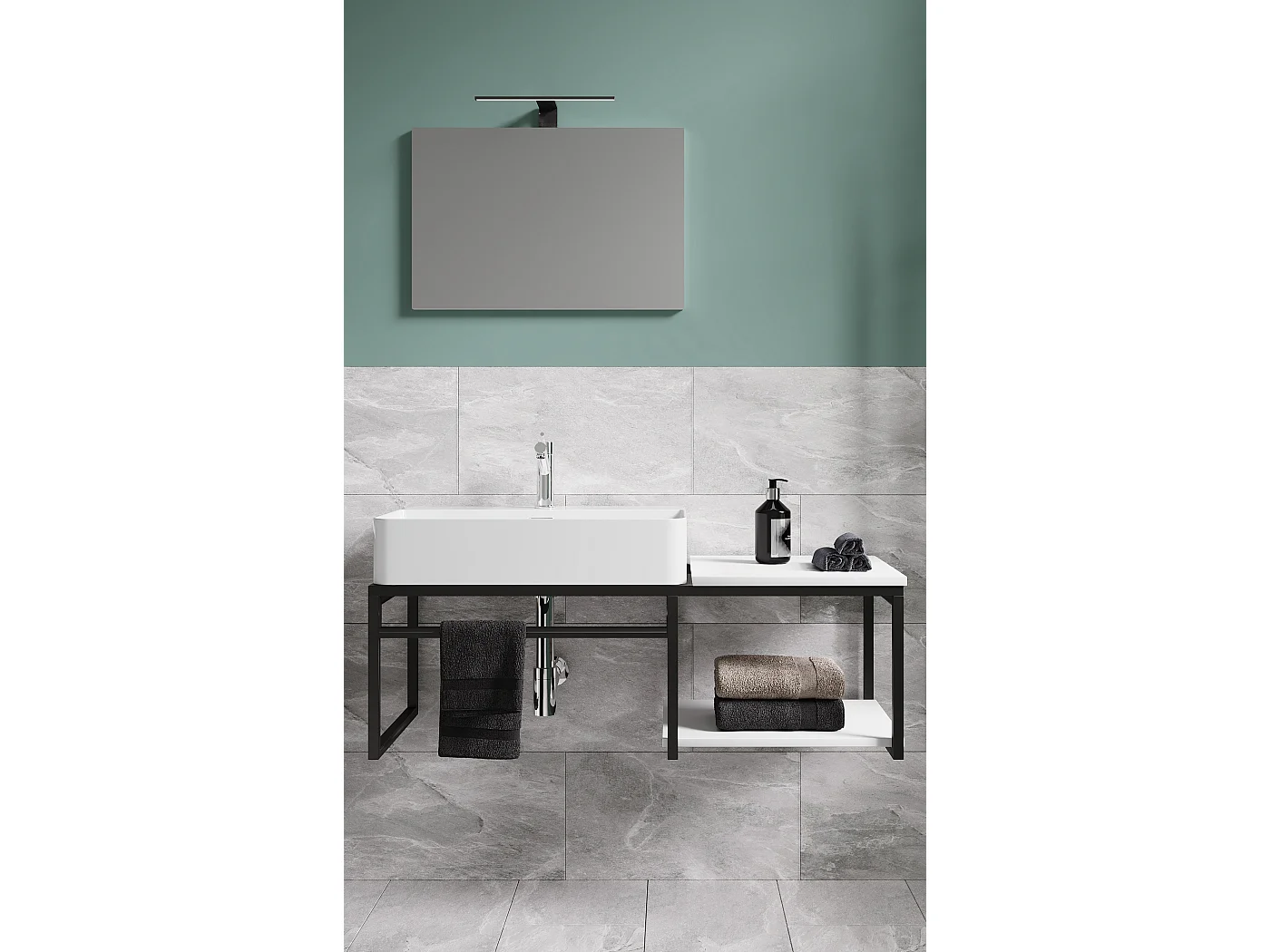 VCM 3 pcs Lavatório Mobiliário Do Banheiro Set Pia Madeira Metal Industrial Estilo Bitila 100 V1 (Preto / Branco)