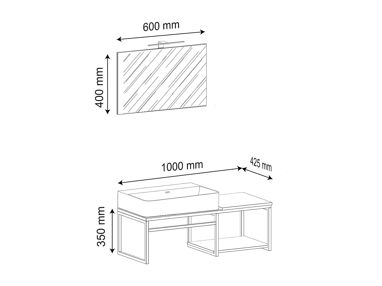 VCM 3 pcs Lavatório Mobiliário Do Banheiro Set Pia Madeira Metal Industrial Estilo Bitila 100 V1 (Preto / Branco)