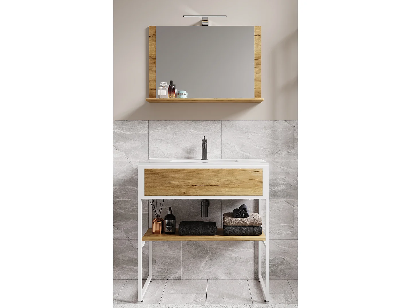 Bathroom furniture washbasin Bitila White / Honey oak 0