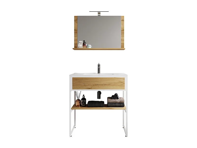 Bathroom furniture washbasin Bitila White / Honey oak 0