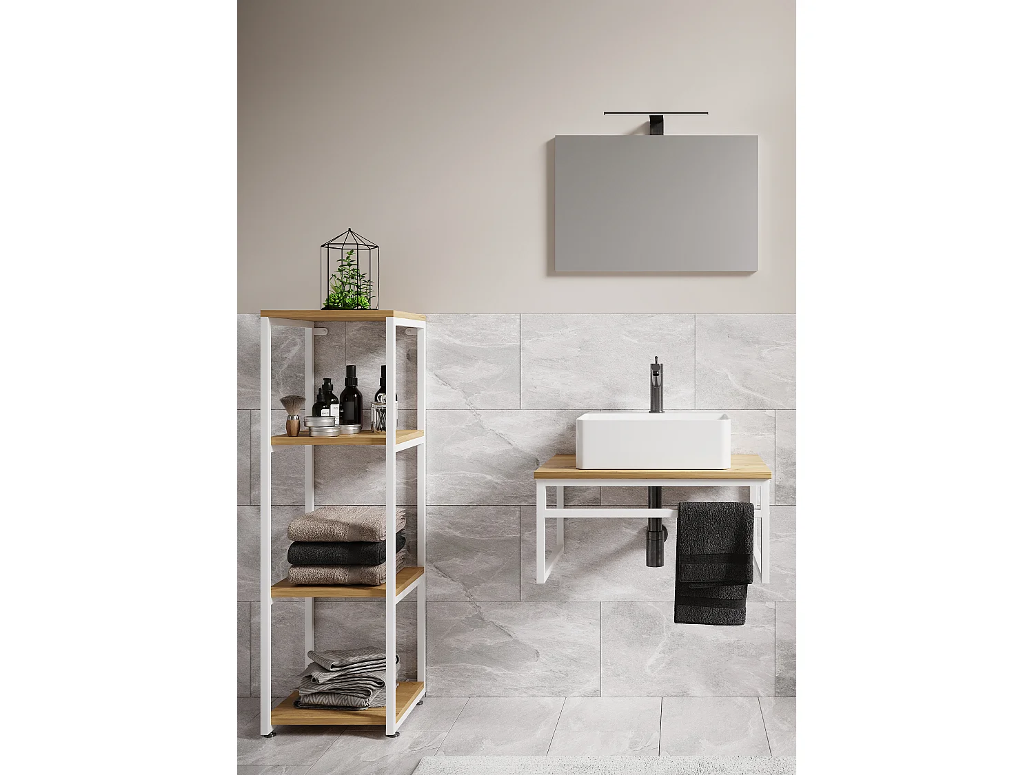 Bathroom furniture washbasin Bitila White / Honey oak 0