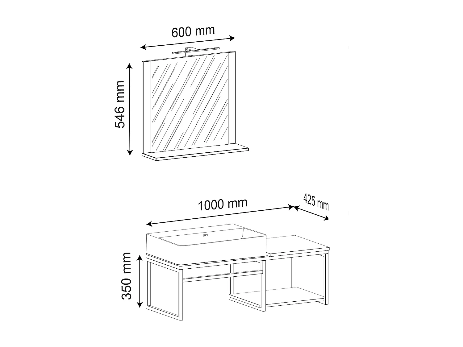 VCM 3 pcs Lavatório Mobiliário Do Banheiro Set Sink Wood Metal Industrial Style Bitila 100 V2 (Branco / Carvalho Mel)