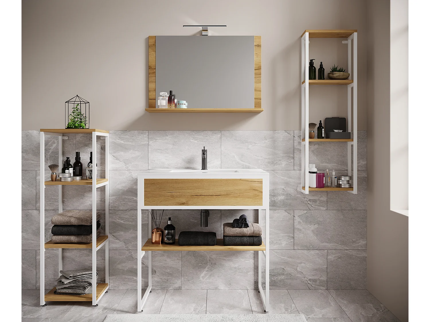 5-tlg. Waschtisch Badmöbel Waschbecken Bitila 80