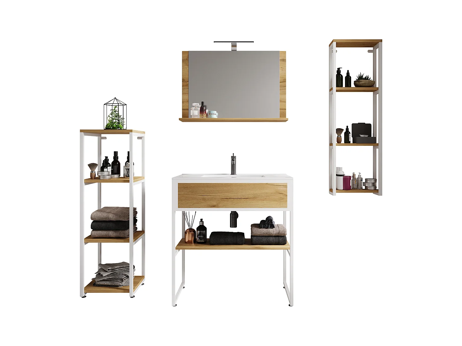 Bathroom furniture washbasin Bitila White / Honey oak 0