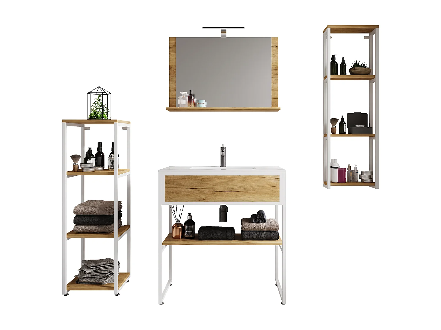 Lavabo de muebles de baño Bitila Blanco / Roble de miel 0