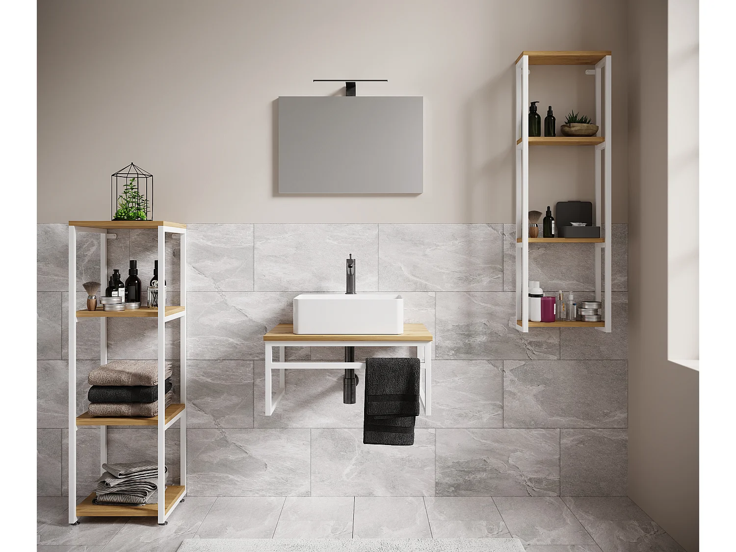 Bathroom furniture washbasin Bitila White / Honey oak 0