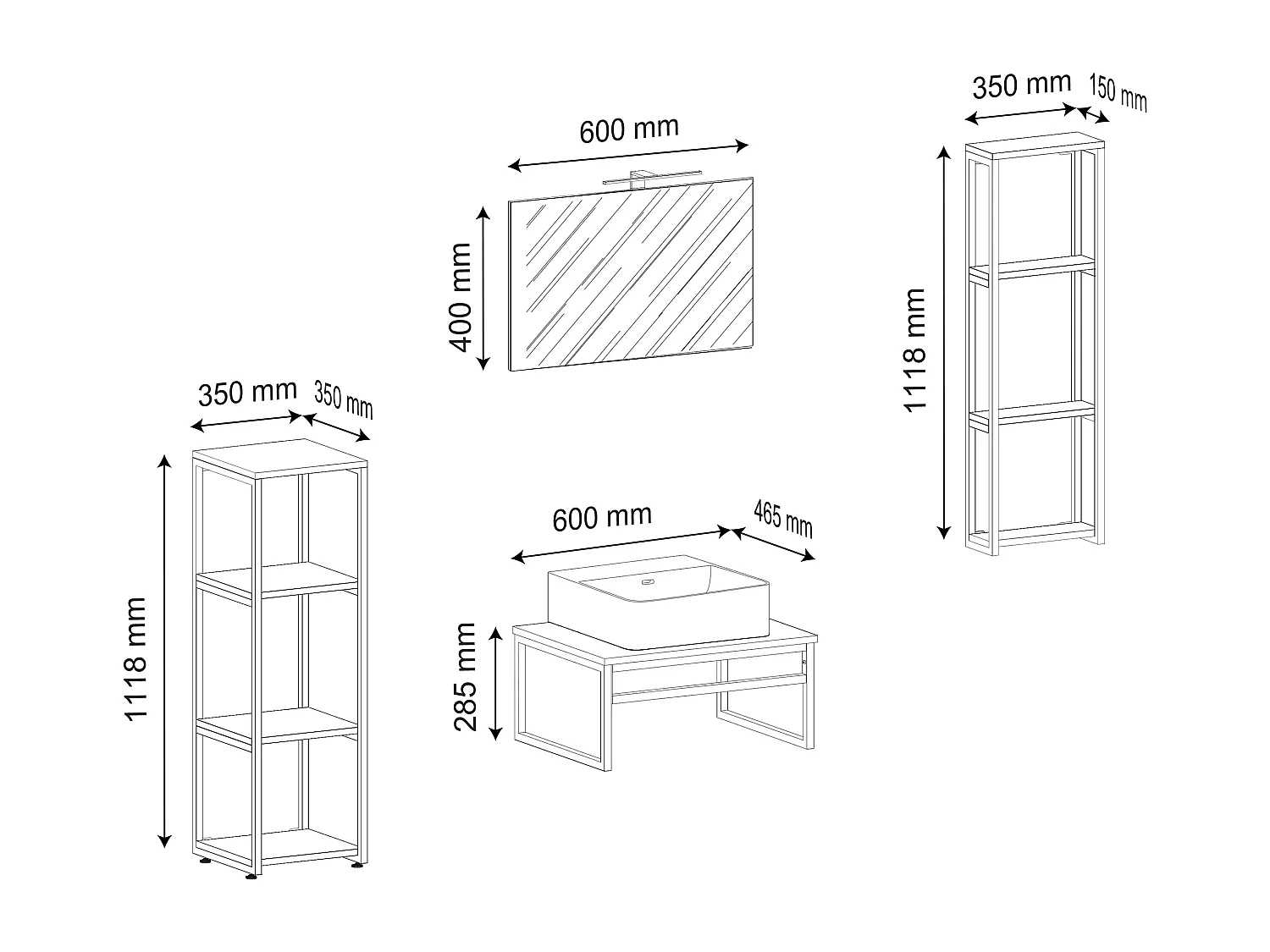5 stks wasplaats badkamermeubel Bitila 60