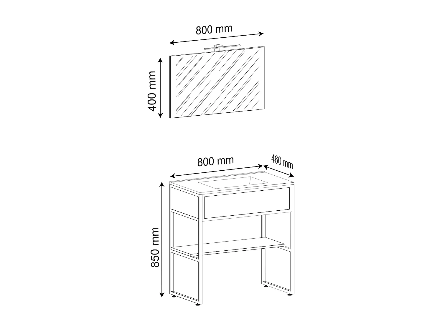 VCM 3 pcs Lavatório Mobiliário Do Banheiro Set Sink Wood Metal Industrial Style Bitila 80 V1 (Branco / Carvalho Mel)