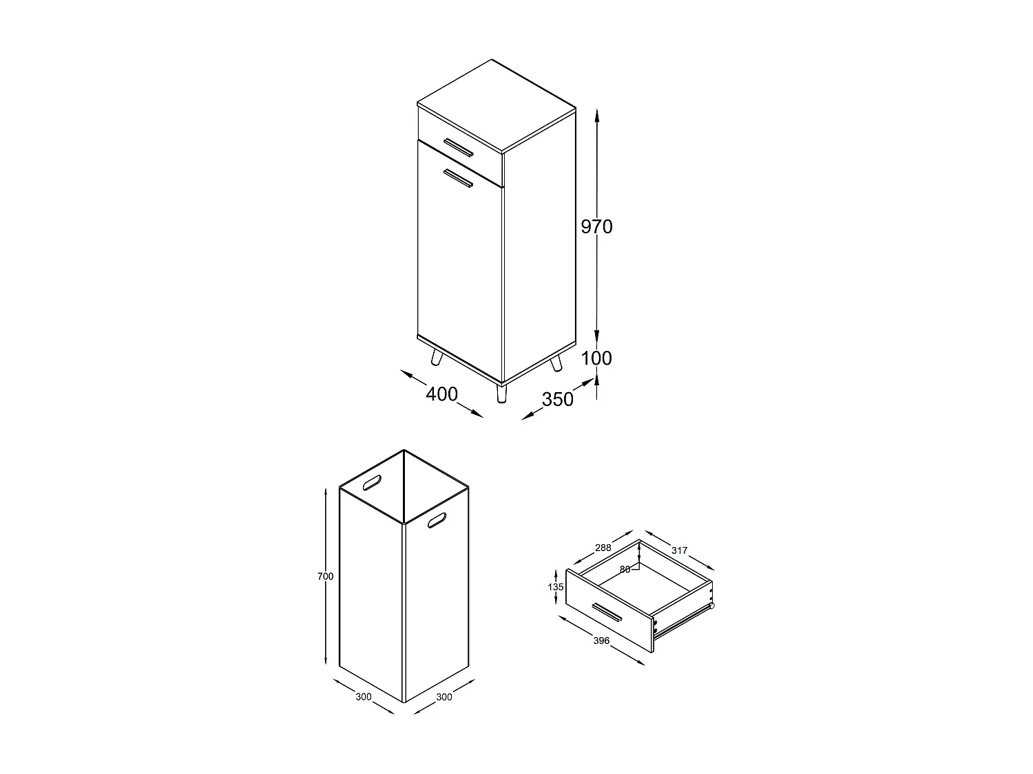 Mobiliário de casa de banho armário alto Landos Branco/carvalho de mel A. 107 x L. 40 x P. 35 cm