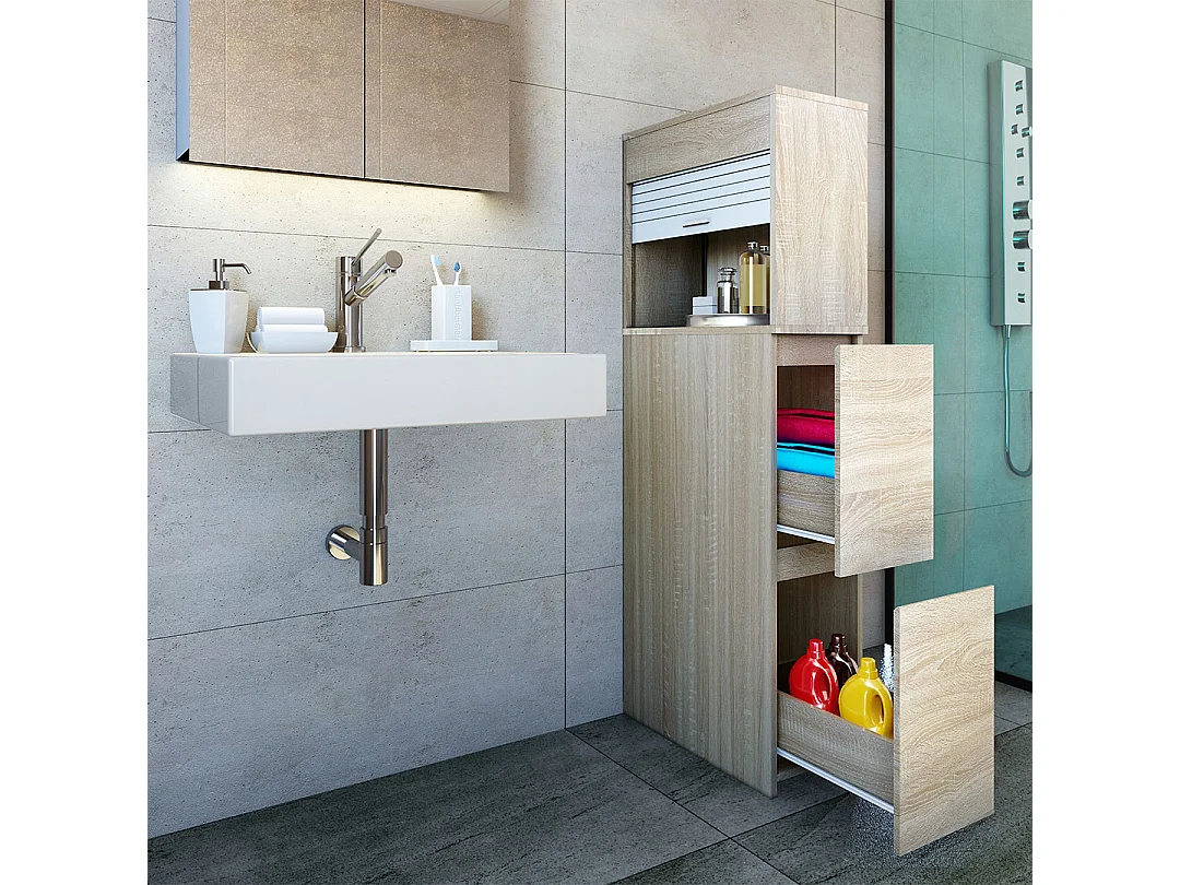 Bathroom furniture Midischrank Tasalo Sonoma Oak H. 131 x W. 25 x D. 48 cm