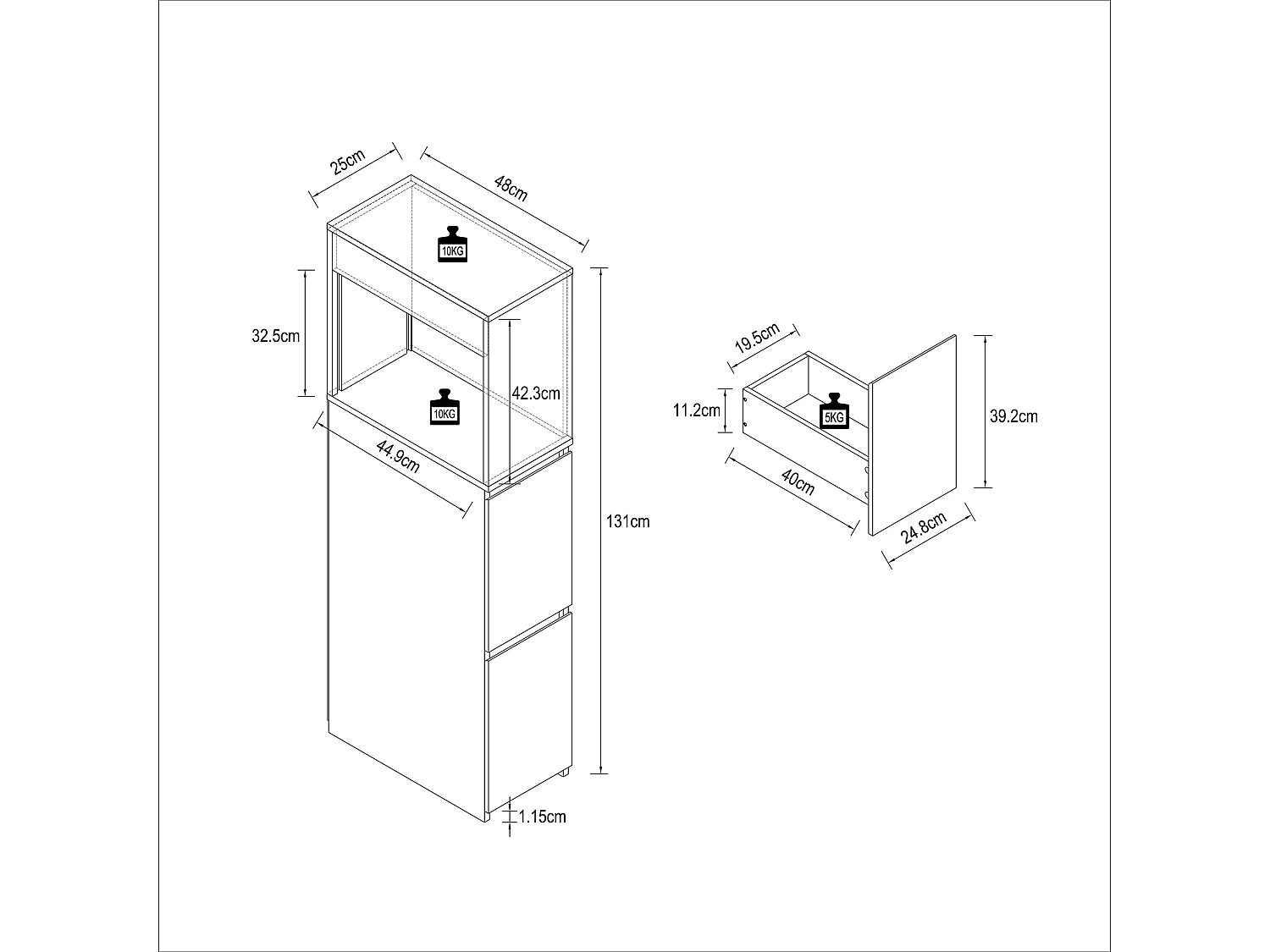 Bathroom furniture Midischrank Tasalo Sonoma Oak H. 131 x W. 25 x D. 48 cm