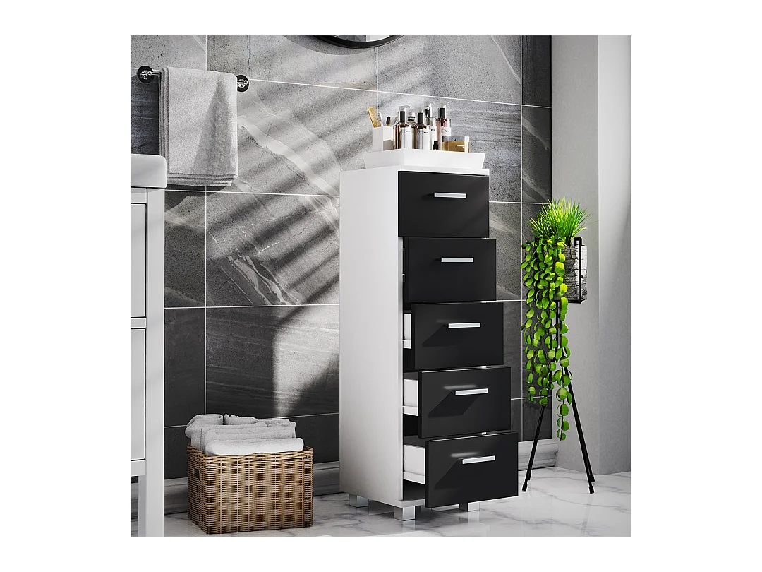 Bathroom furniture Midischrank Zalo White / Black H. 90 x W. 30 x D. 30 cm