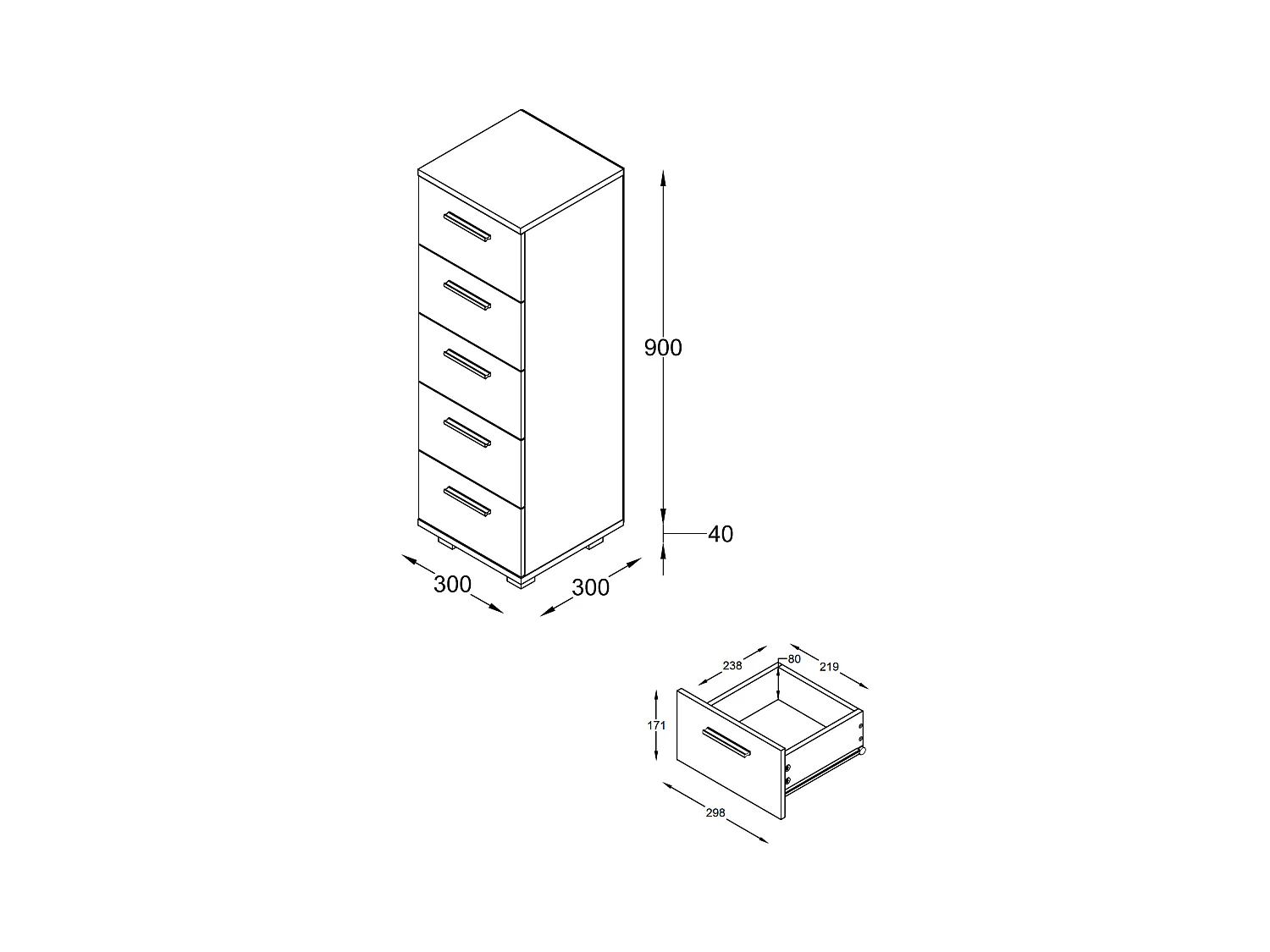Bathroom furniture Midischrank Zalo White / Black H. 90 x W. 30 x D. 30 cm