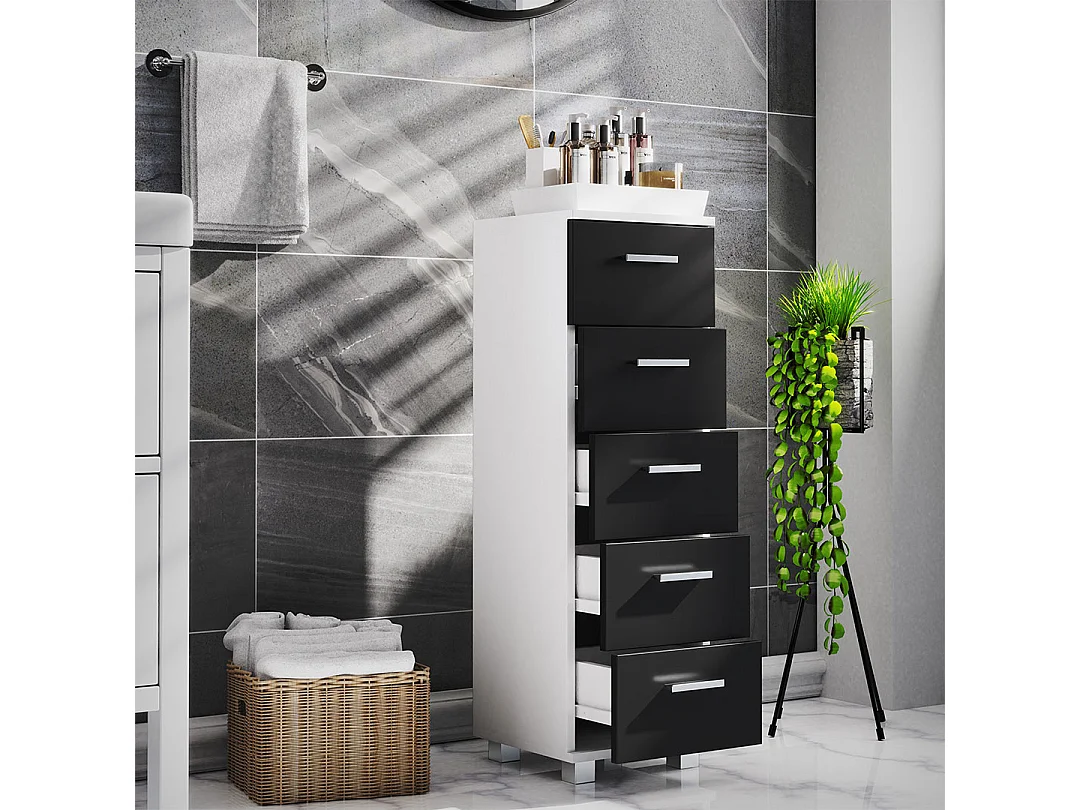 Bathroom furniture Midischrank Zalo White / Black H. 90 x W. 30 x D. 30 cm