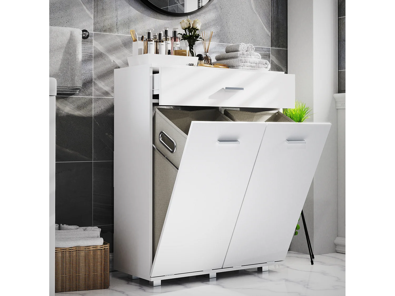 Bathroom furniture high cabinet Zalo White H. 101 x W. 79 x D. 35 cm