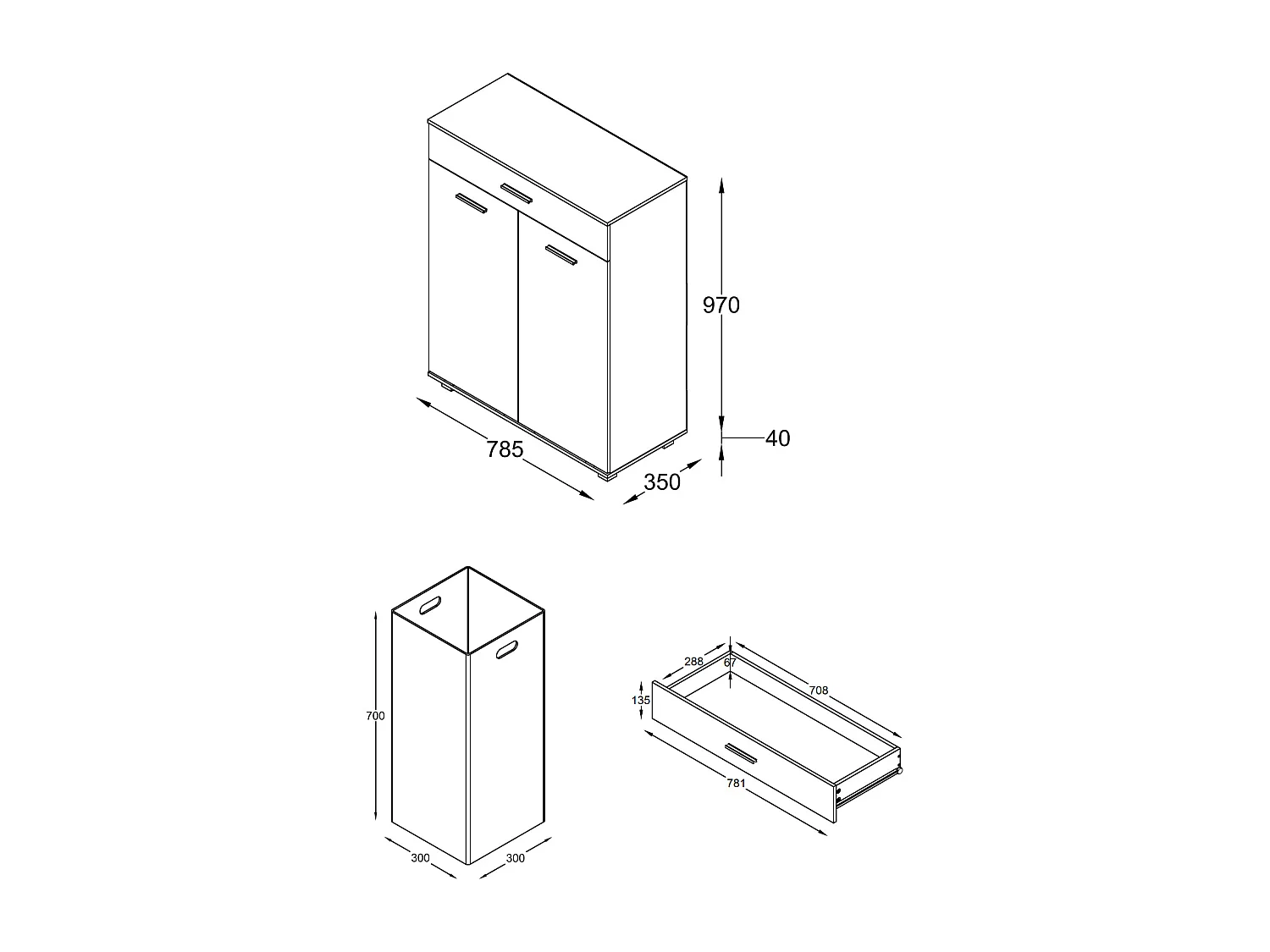 Bathroom furniture high cabinet Zalo White H. 101 x W. 79 x D. 35 cm