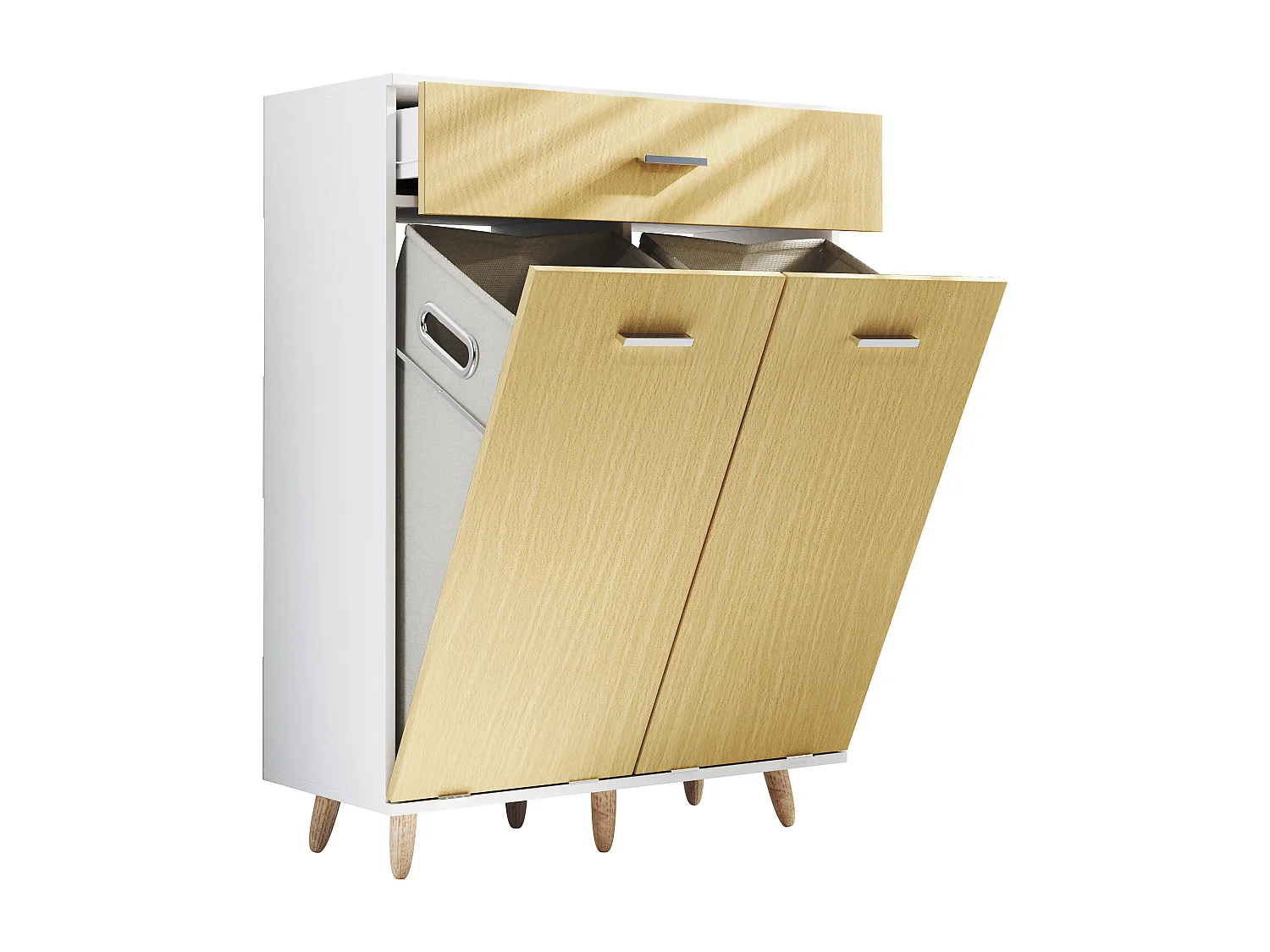 Bathroom furniture high cabinet Landos White / Honey oak H. 107 x W 79 x D. 35 cm