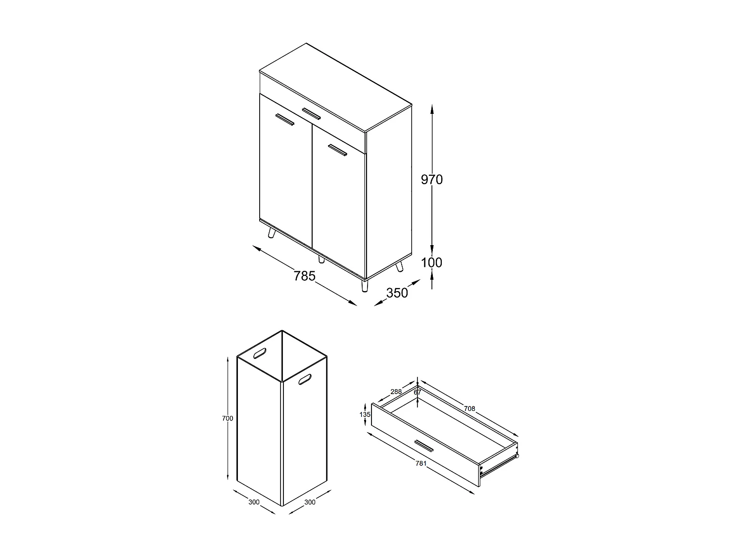 Bathroom furniture high cabinet Landos White / Honey oak H. 107 x W 79 x D. 35 cm