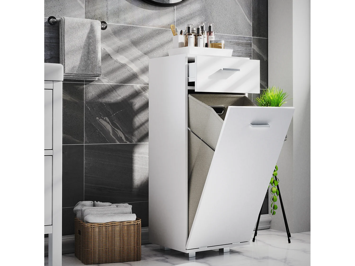 Bathroom furniture high cabinet Zalo White H. 101 x W. 40 x D. 35 cm