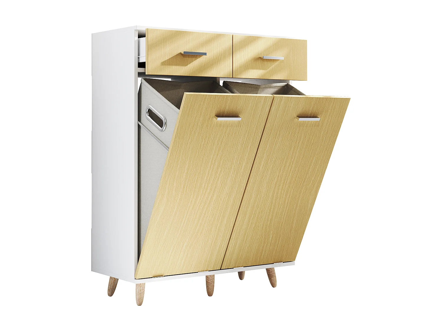 Bathroom furniture high cabinet Landos White / Honey oak H. 97 x W 79 x D. 35 cm