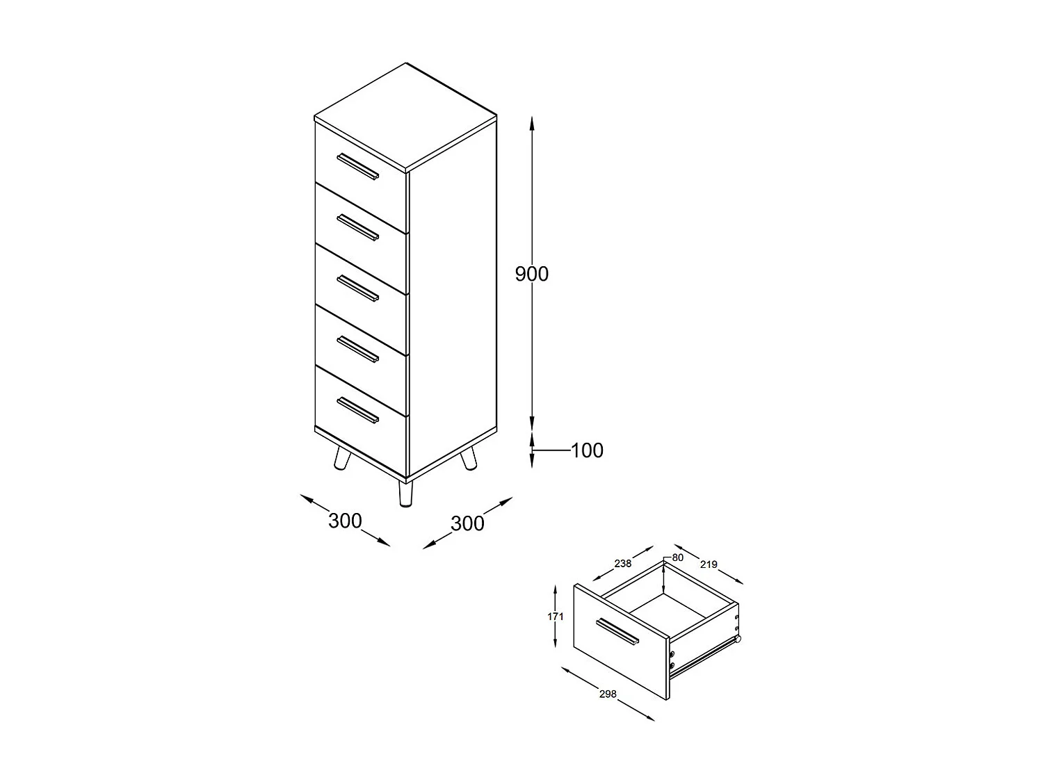 Midischrank Badmöbel Kommode Schubladen Landos M