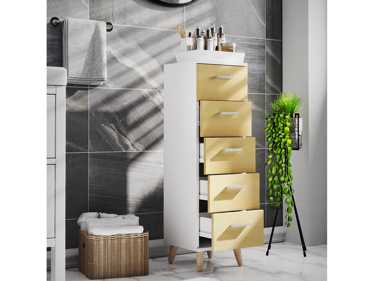 Midischrank Badmöbel Kommode Schubladen Landos M