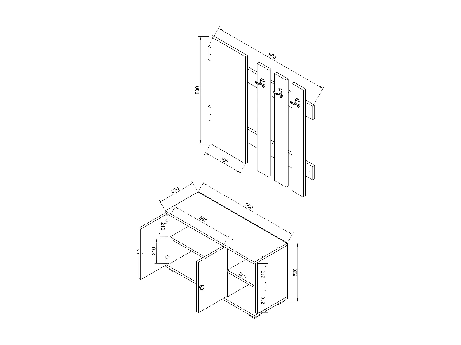 2 stks. garderobe vloermeubilair Gados XL