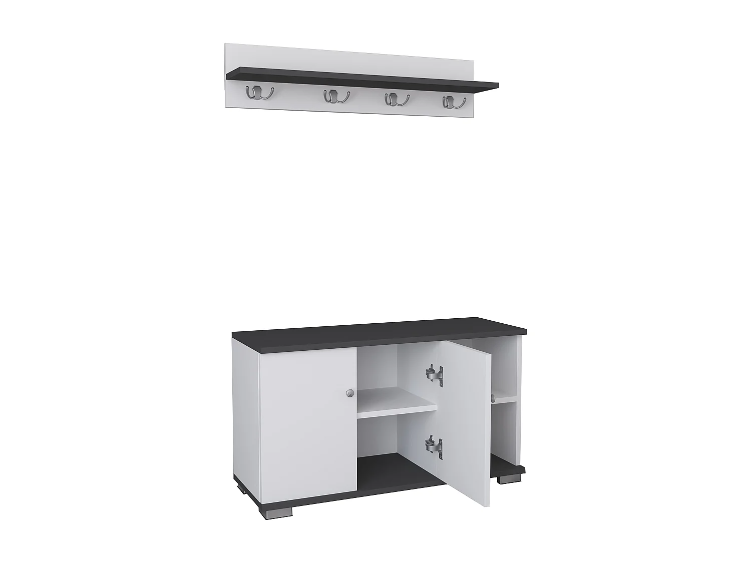 Shoe cabinet Gados White / Anthracite H. 82 x W. 90 x D. 33 cm
