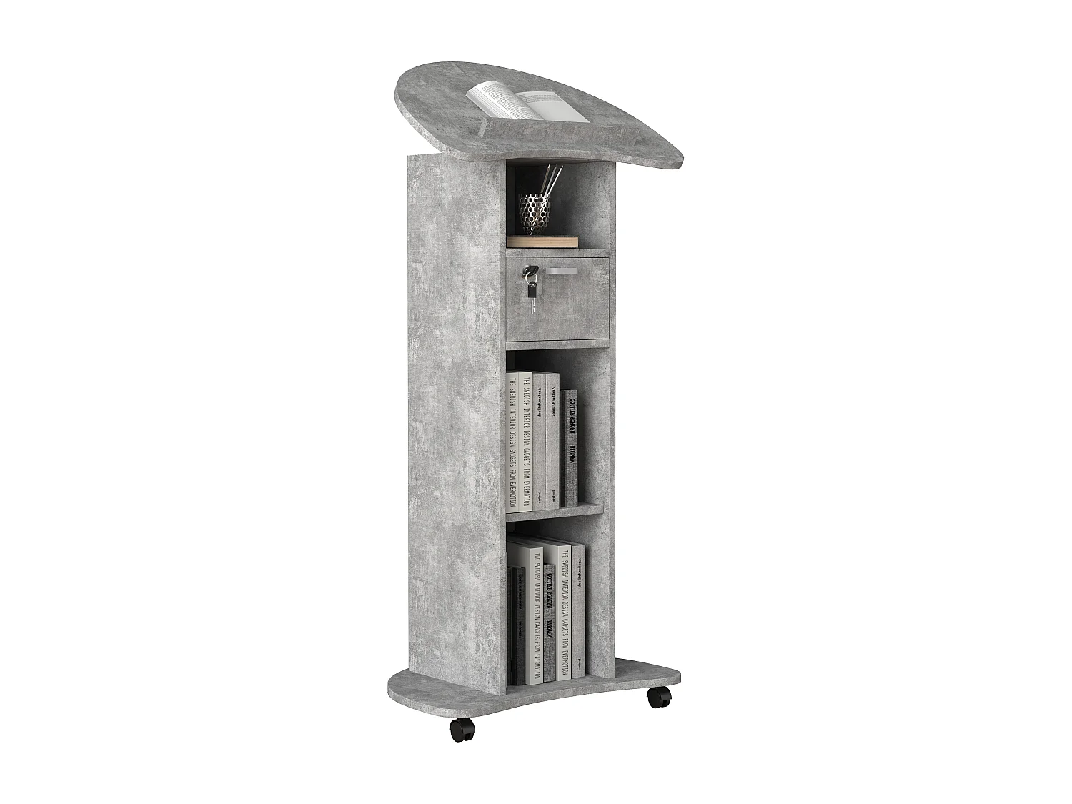 VCM Wood Mobile Speaker Console | Dimensões aprox. A. 110 a 120 cm x L. 56 cm x P. 37 cm | Rolável com gaveta | Mesa em pé | Mesa em pé - Redola (cinza concreto)